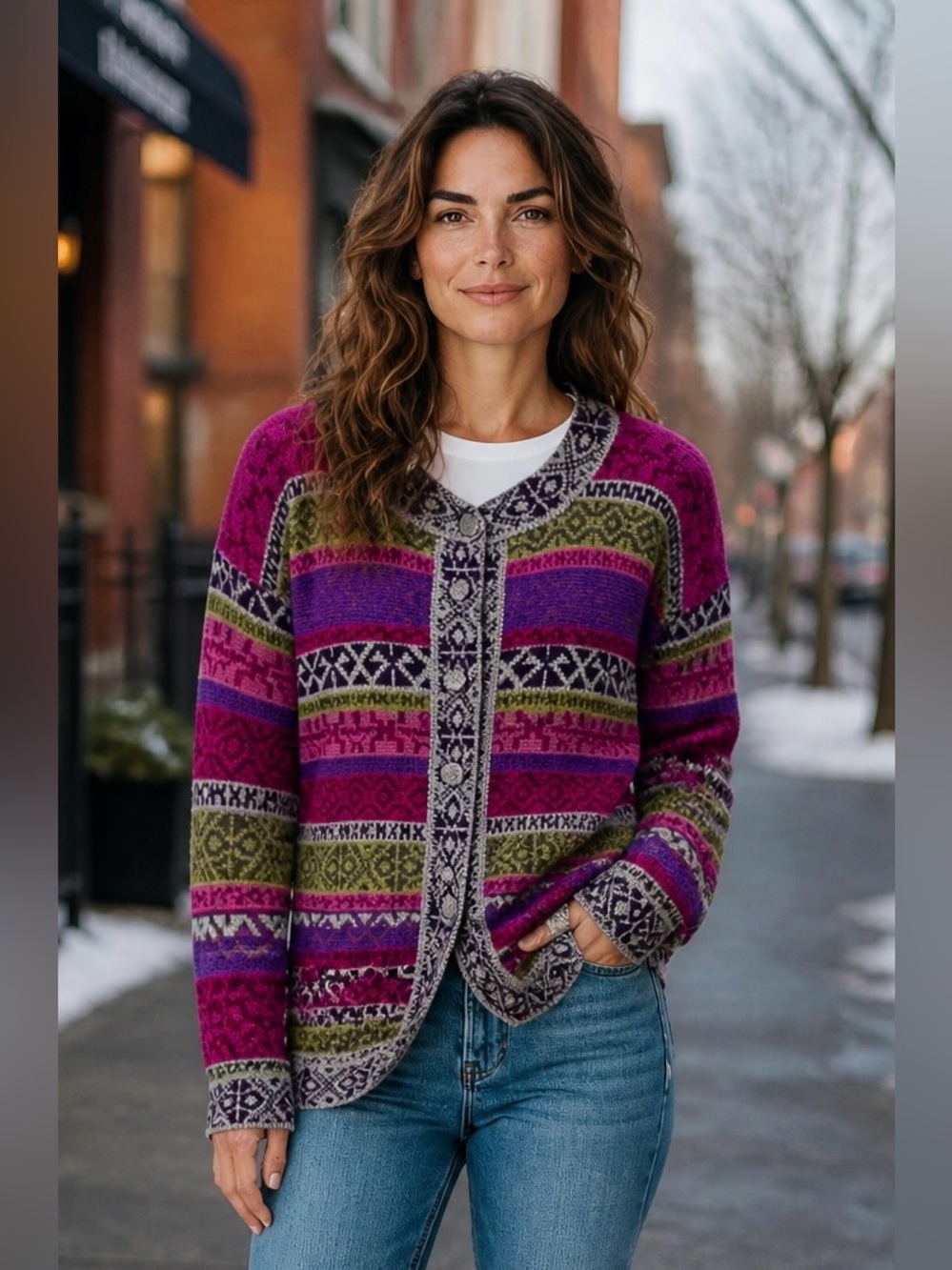 Novica Women's Multicolor Alpaca Cardigan - Magenta & Purple